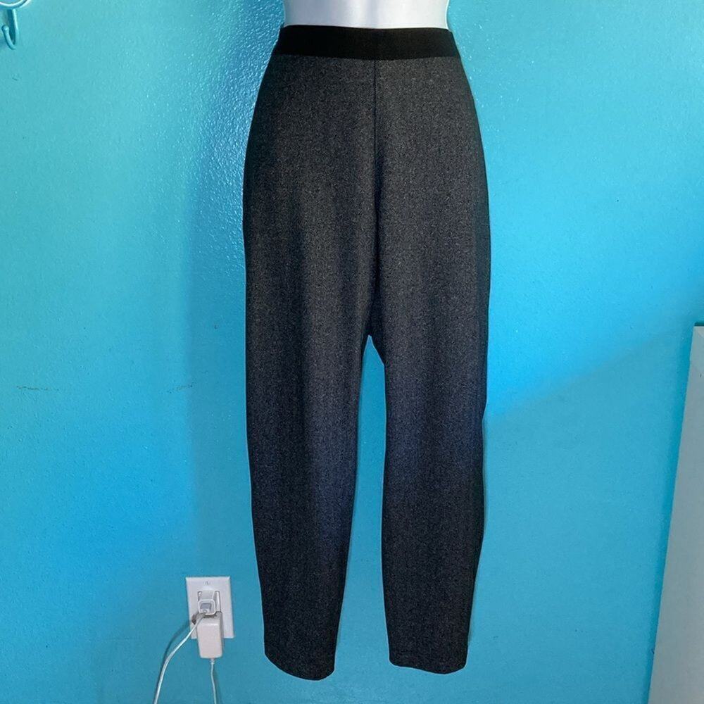 Eileen Fisher Herringbone Stretch Pull On Pants Size L Gray Print Casual Legging